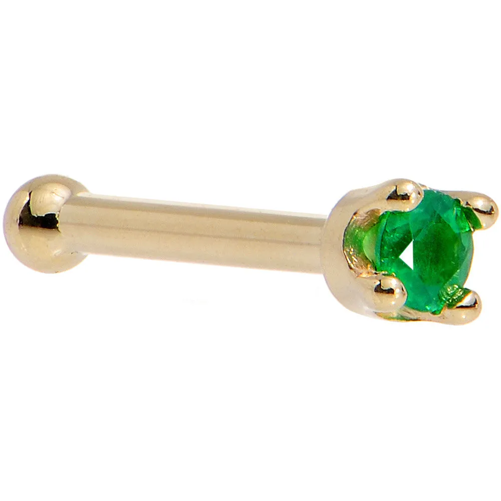 Solid 18KT Yellow Gold (May) 1.5mm Genuine Emerald Nose Ring