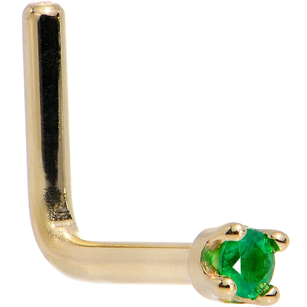 Solid 18KT Yellow Gold (May) 1.5mm Genuine Emerald Nose Ring