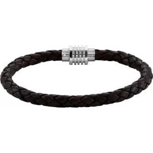 Stainless Steel & Black Braided Leather 9" Bracelet with Magnetic Clasp