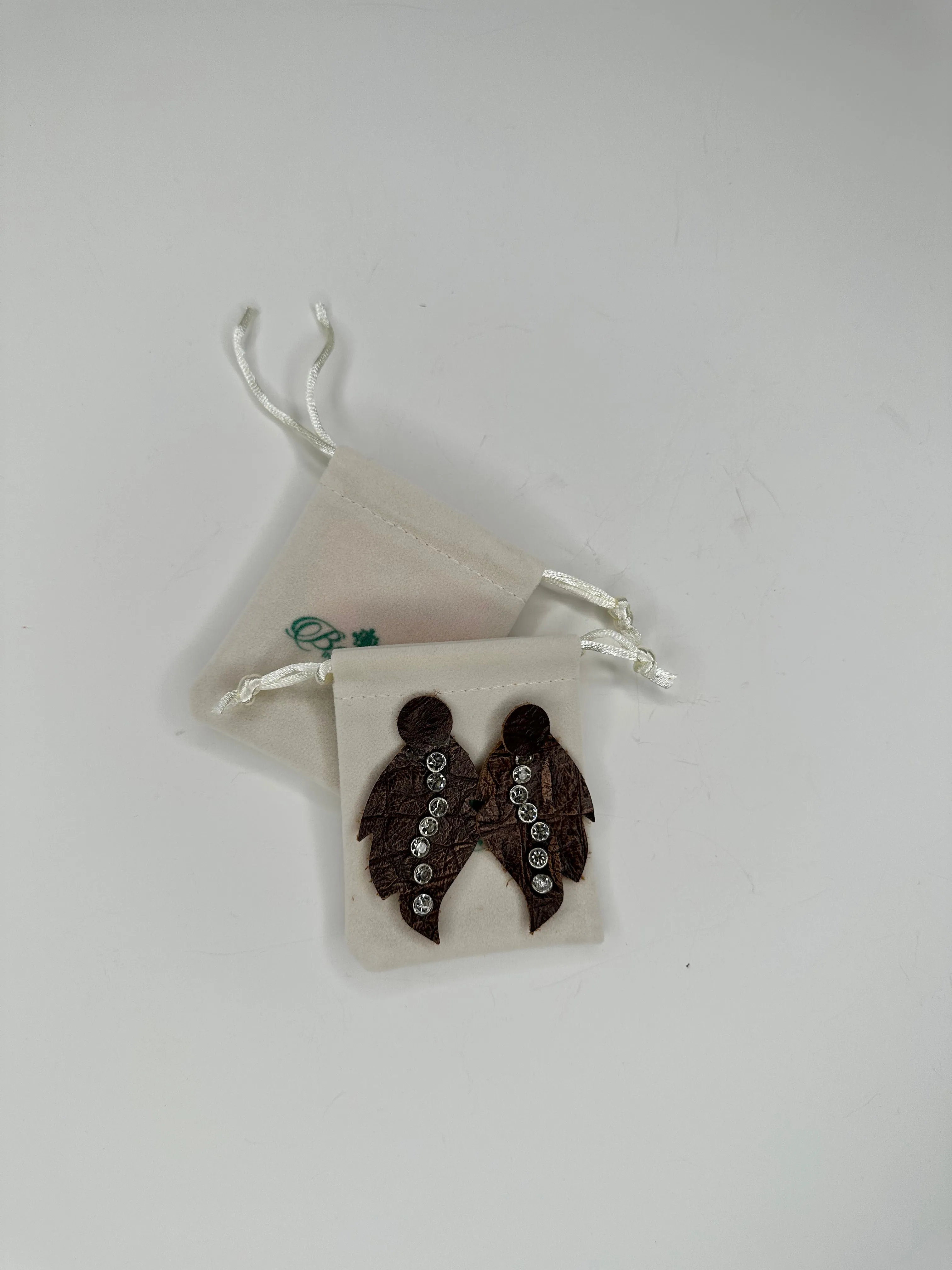 Studded Leather Earrings Brown Alligator