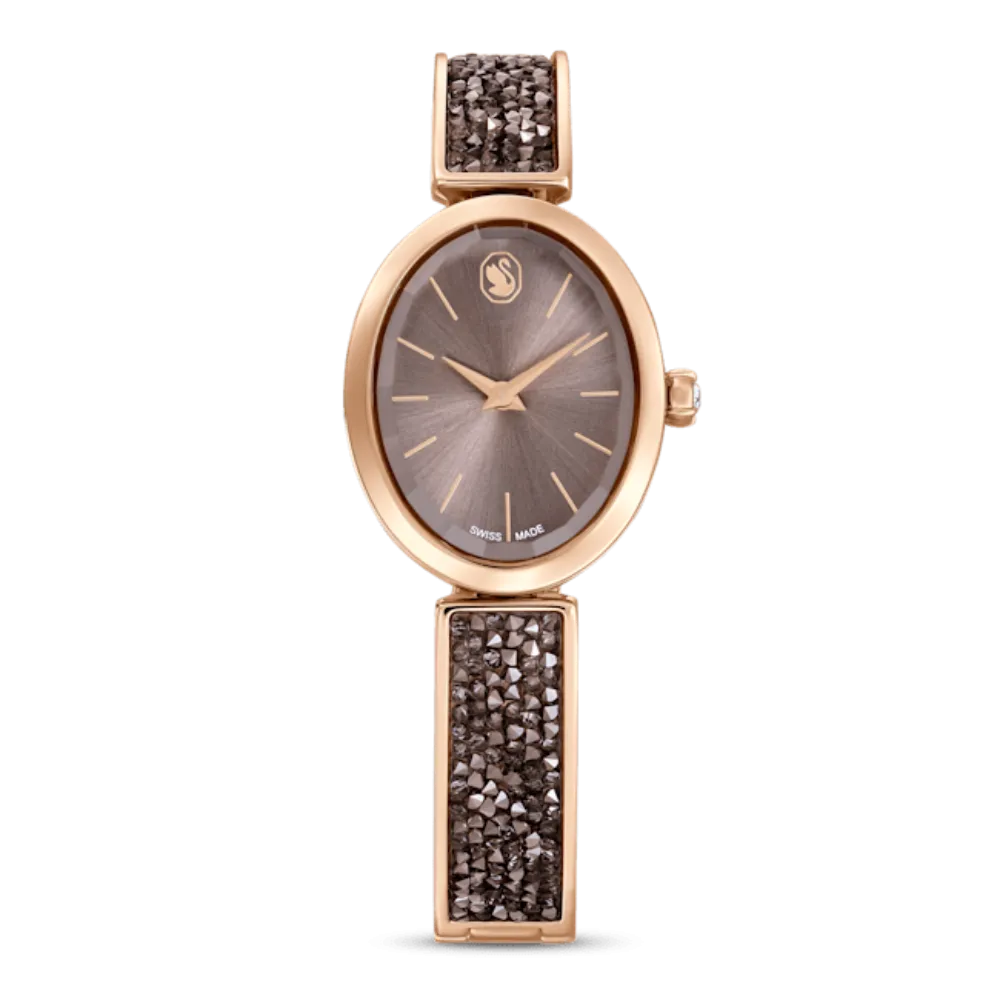 Swarovski Crystal Rock Oval watch Swiss Made, Metal bracelet, Black, Rose gold-tone finish