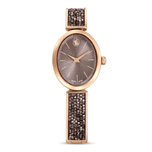 Swarovski Crystal Rock Oval watch Swiss Made, Metal bracelet, Black, Rose gold-tone finish