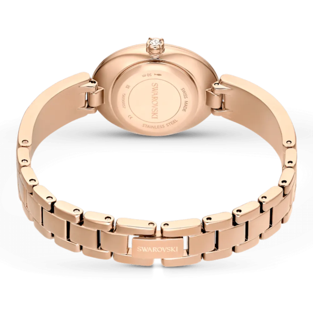 Swarovski Crystal Rock Oval watch Swiss Made, Metal bracelet, Black, Rose gold-tone finish