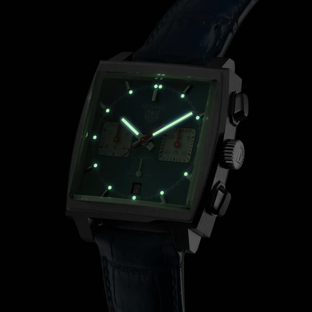 TAG Heuer Monaco Men's Calibre Heuer 02 Blue Dial Watch with Alligator Strap