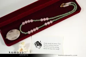 TAURUS NECKLACE - Large Rose Quartz Pendant and Green Aventurine Beads