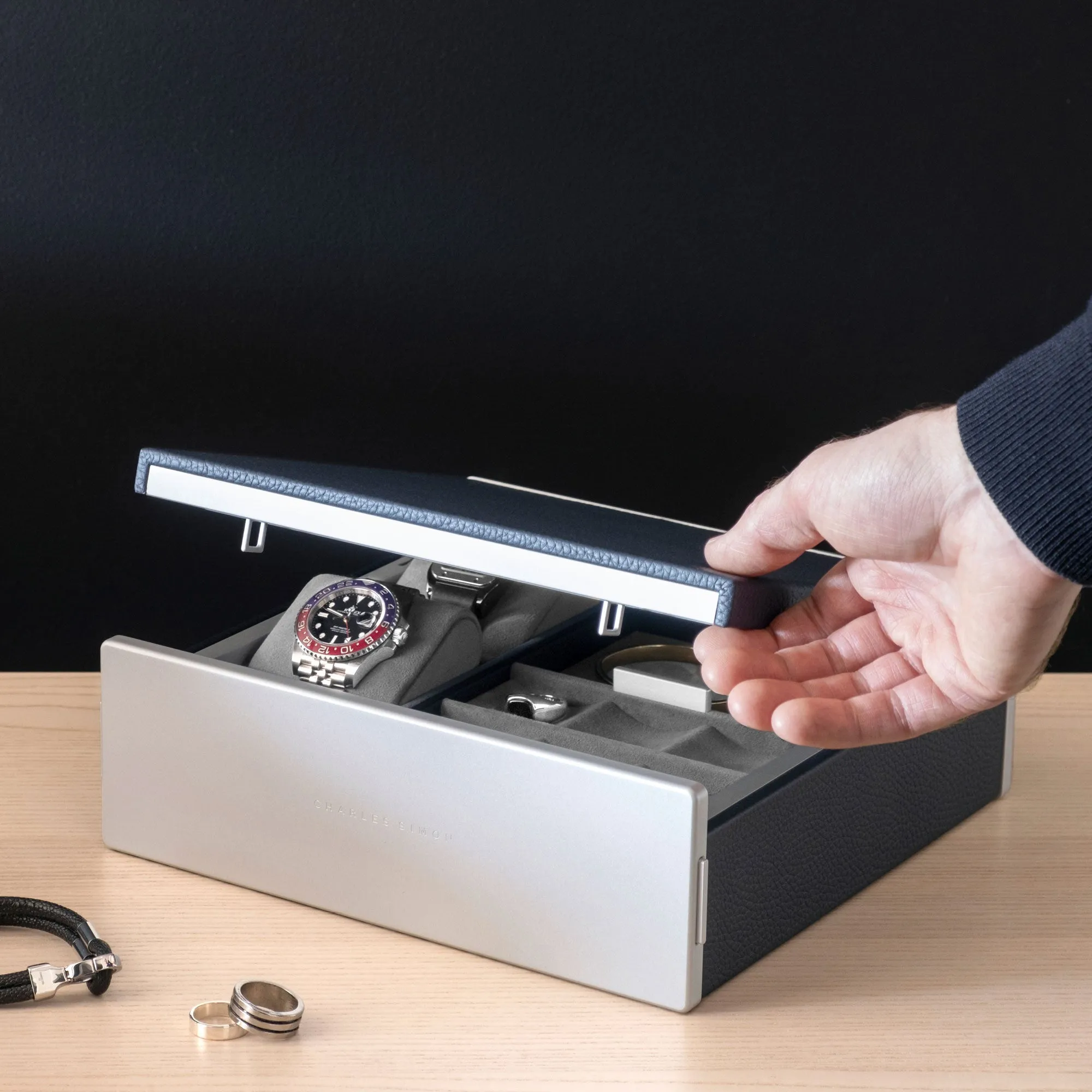 TAYLOR 2 WATCH AND JEWELRY BOX - MARINE / GREY