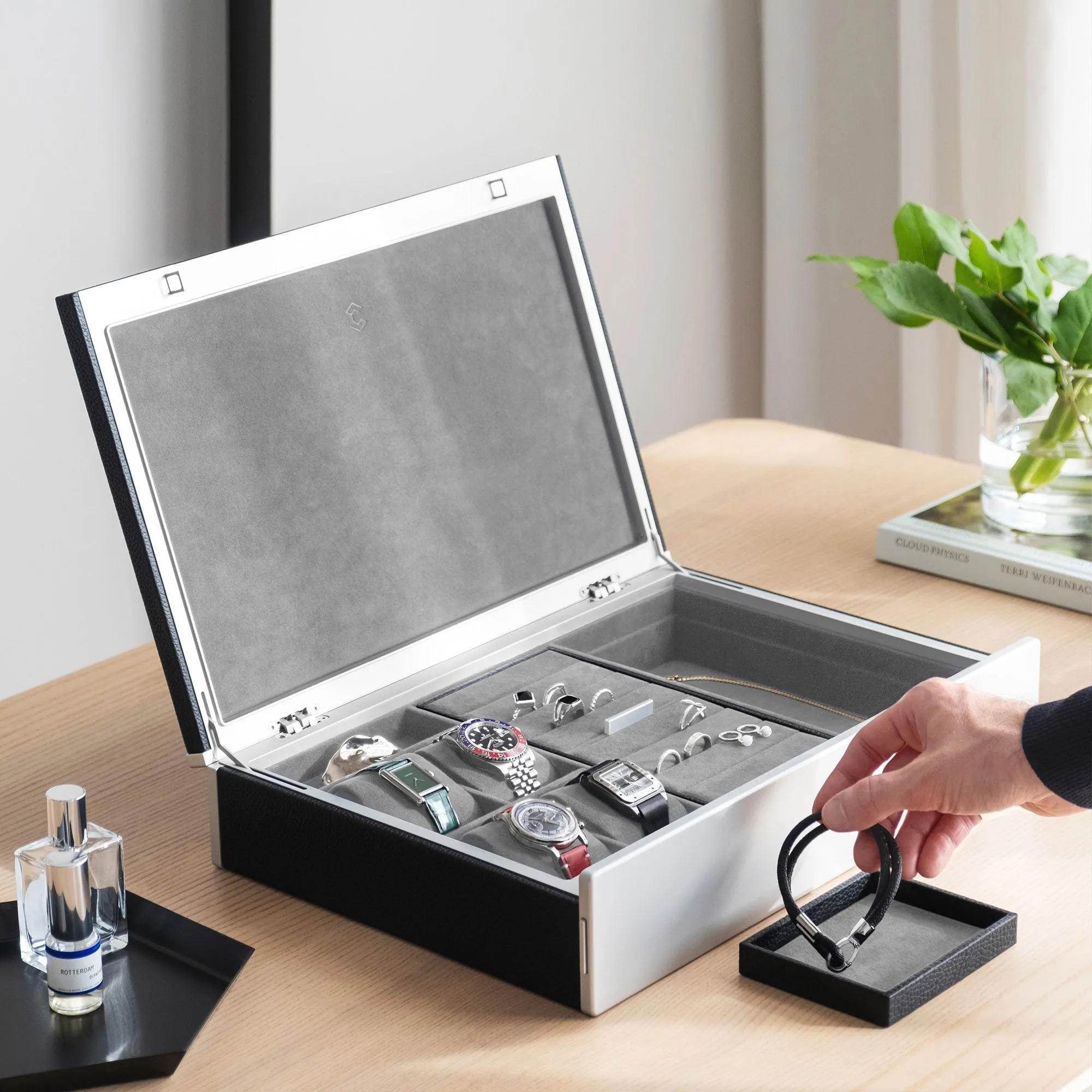TAYLOR 4 WATCH AND JEWELRY BOX - BLACK / GREY