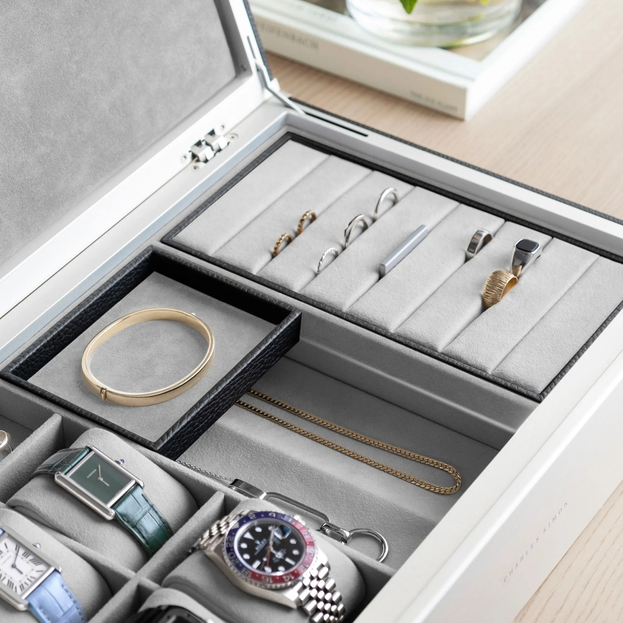 TAYLOR 4 WATCH AND JEWELRY BOX - BLACK / GREY