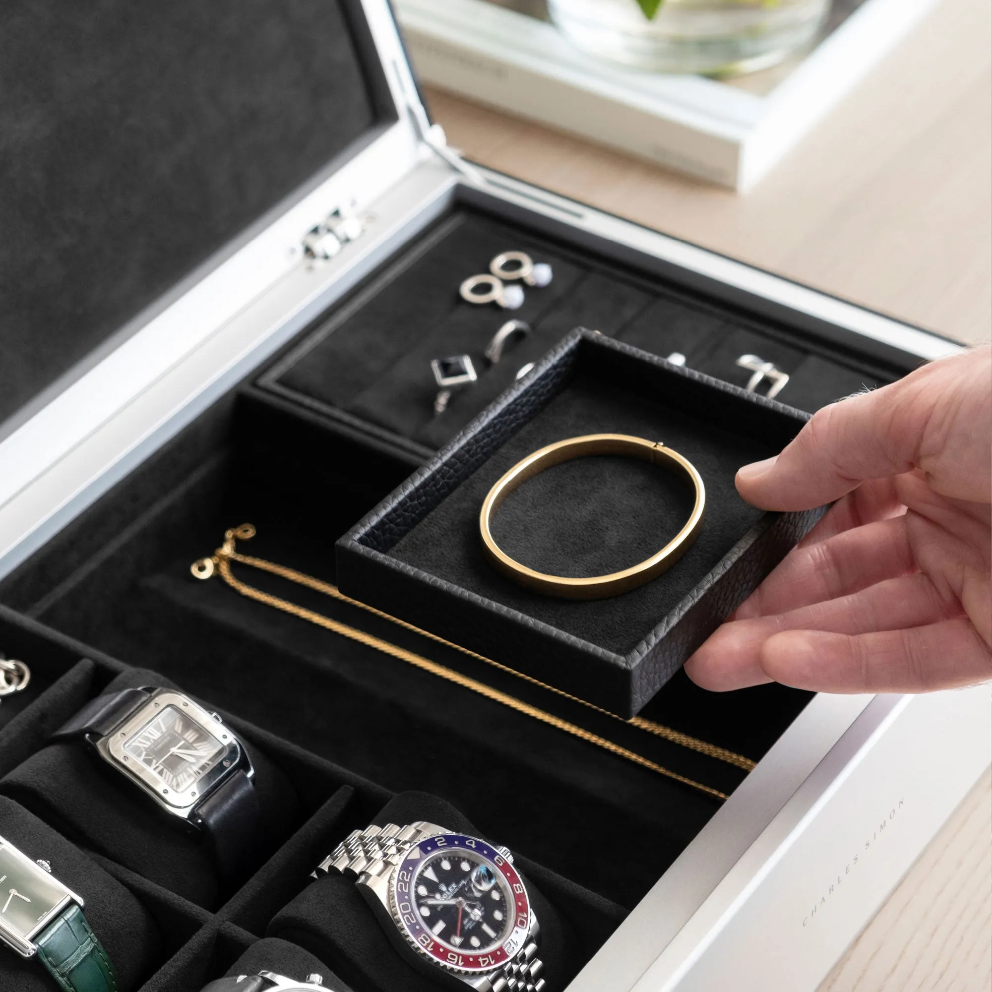 TAYLOR 4 WATCH AND JEWELRY BOX - BLACK / GREY