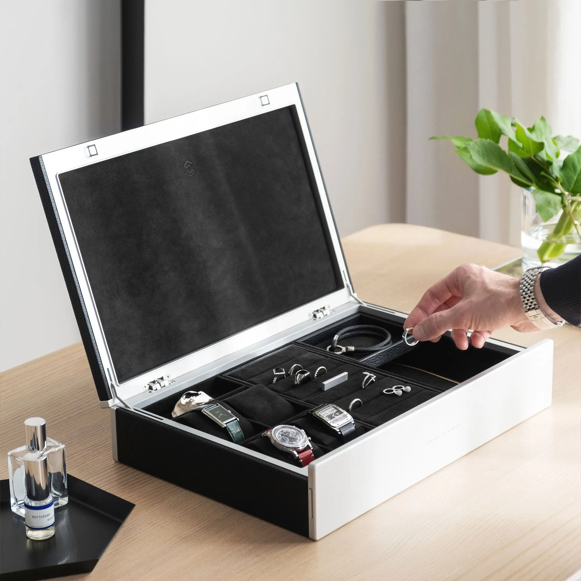 TAYLOR 4 WATCH AND JEWELRY BOX - BLACK / GREY