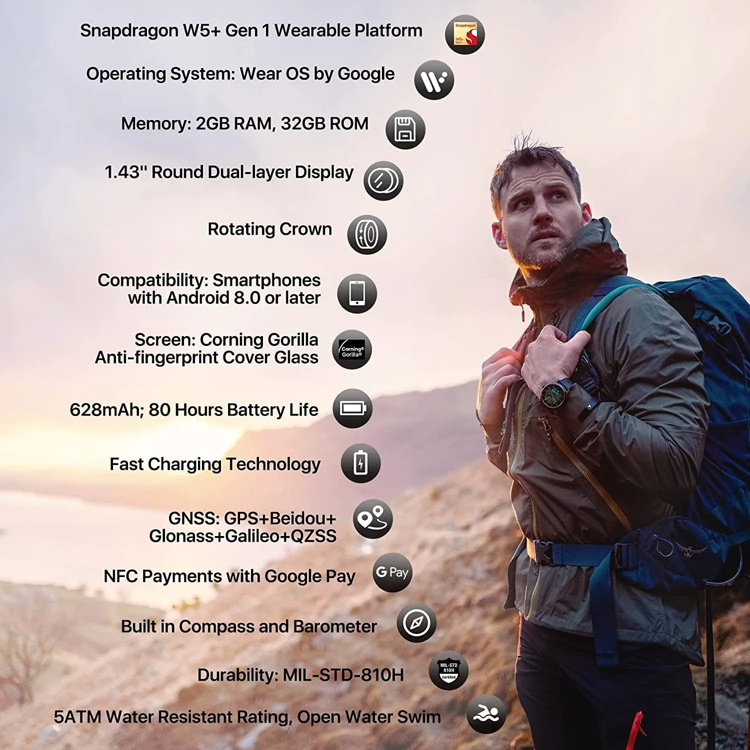 TicWatch Pro 5 Android Smartwatch with GPS, NFC, Mic, Speaker