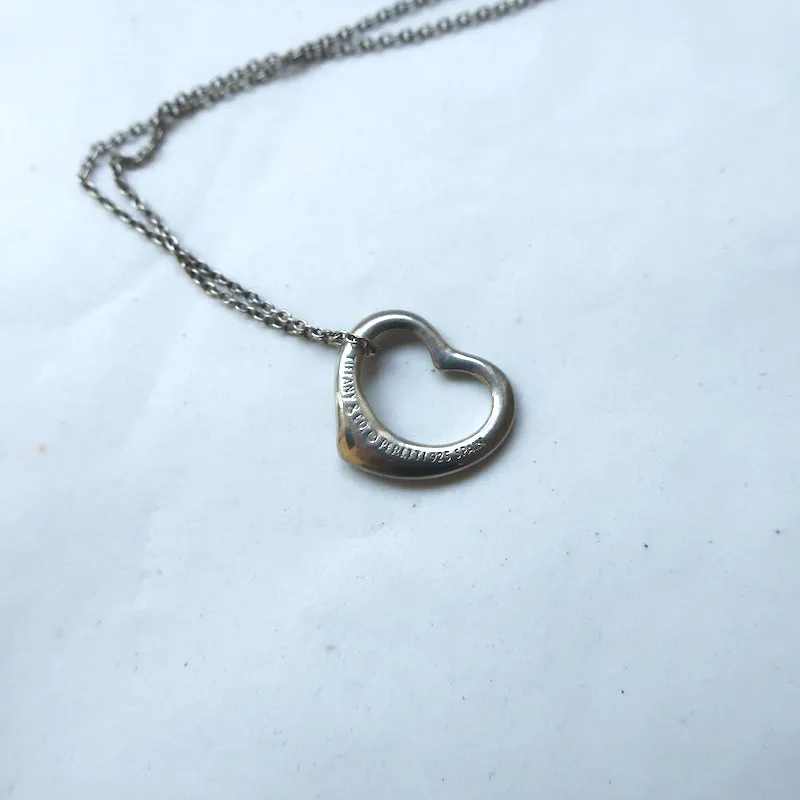 Tiffany & Co. Elsa Peretti Open Heart Pendant Necklace Sterling Silver 16mm