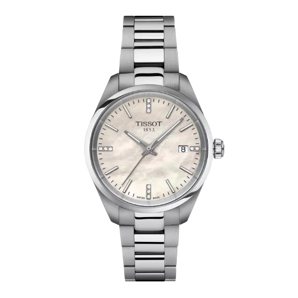 Tissot T-Classic Grey Stainless Steel Pearl White Dial Quartz Watch for Ladies - T150.210.11.116.00