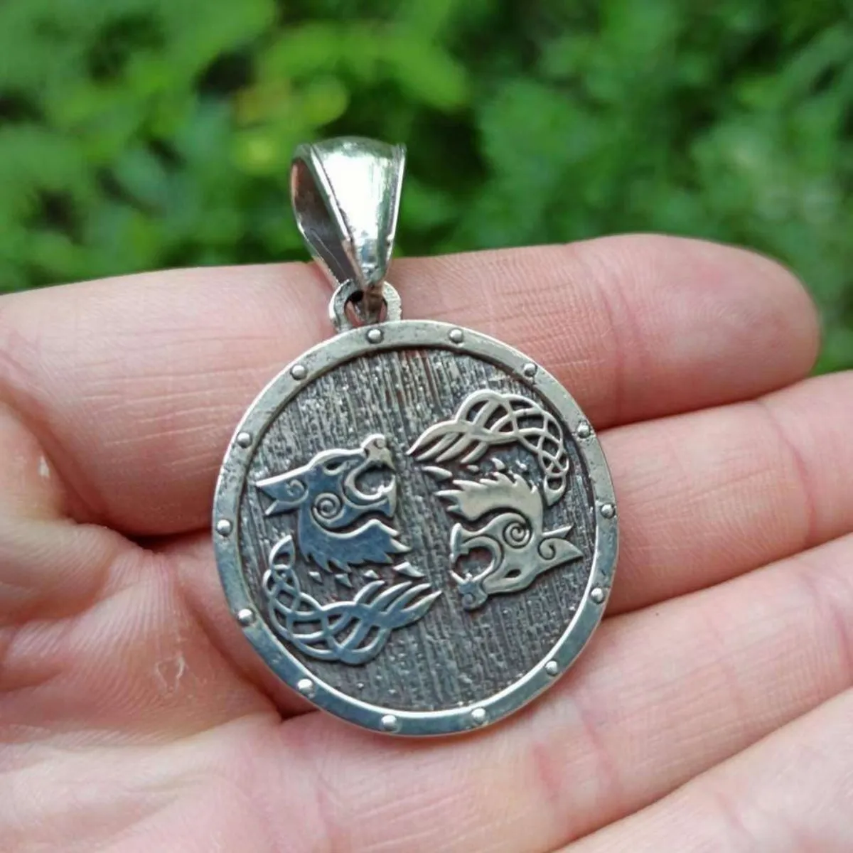 Tiwaz rune on viking shield silver pendant