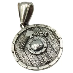 Tiwaz rune on viking shield silver pendant