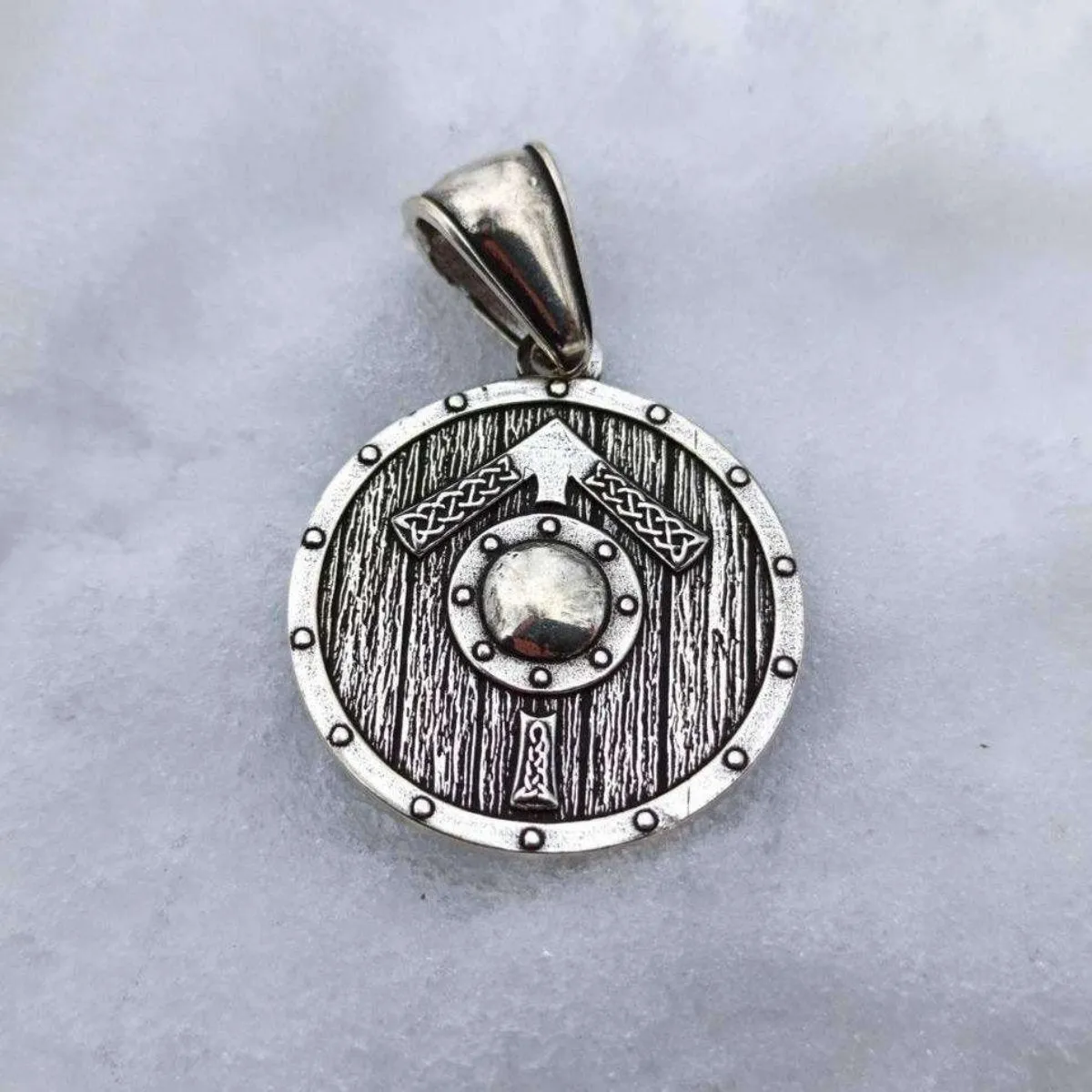 Tiwaz rune on viking shield silver pendant
