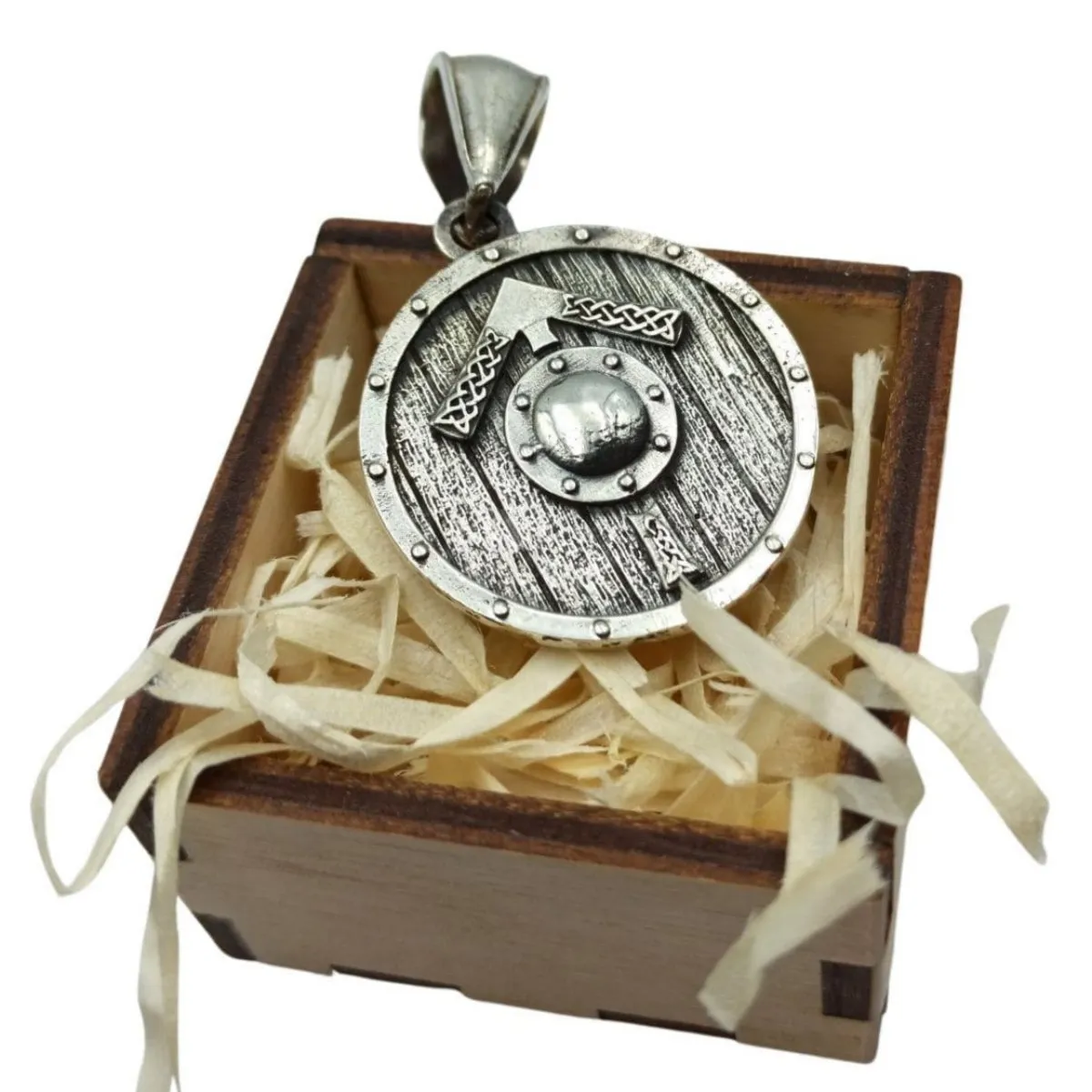 Tiwaz rune on viking shield silver pendant