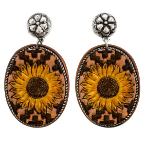 Tooled Leather Sunflower Earrings