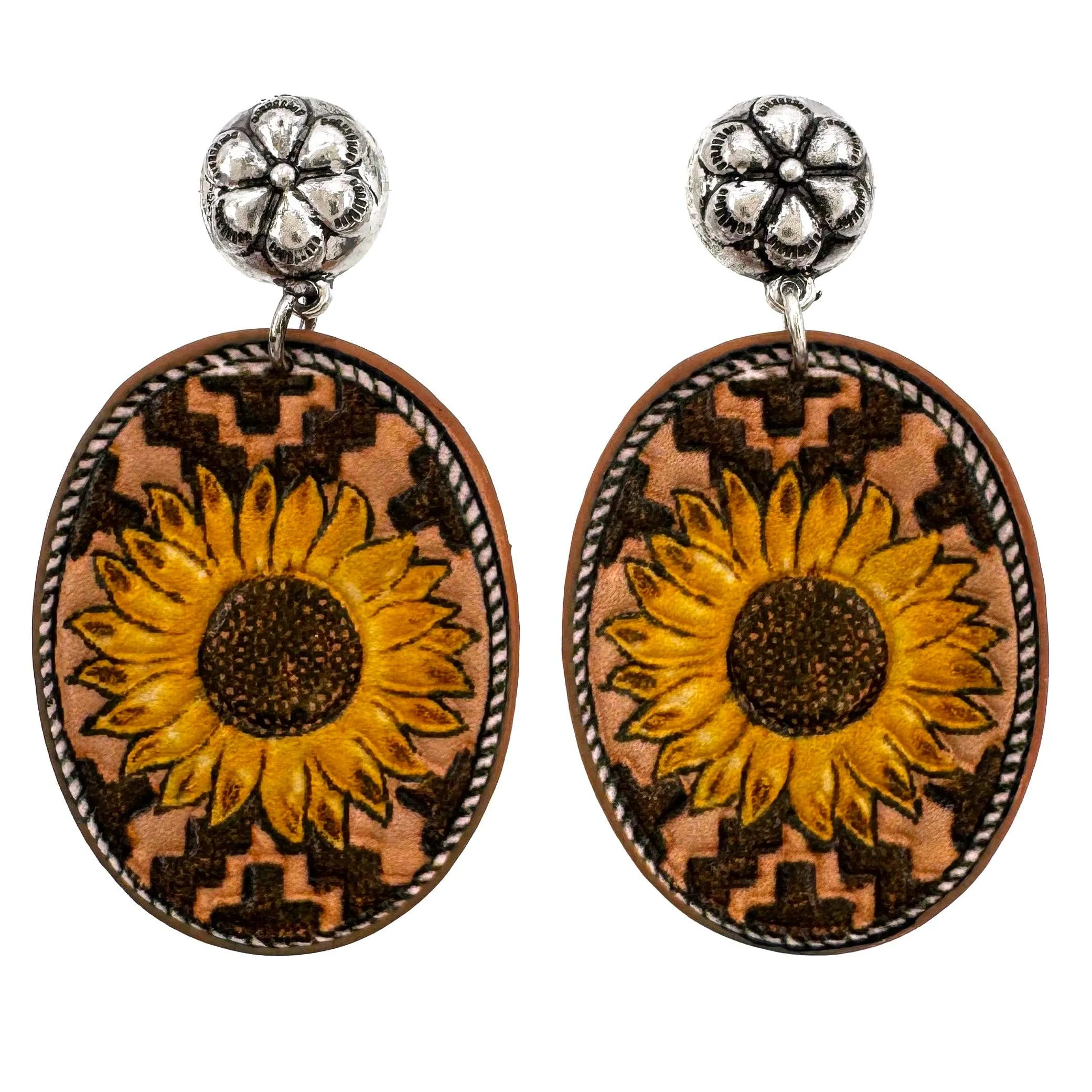Tooled Leather Sunflower Earrings