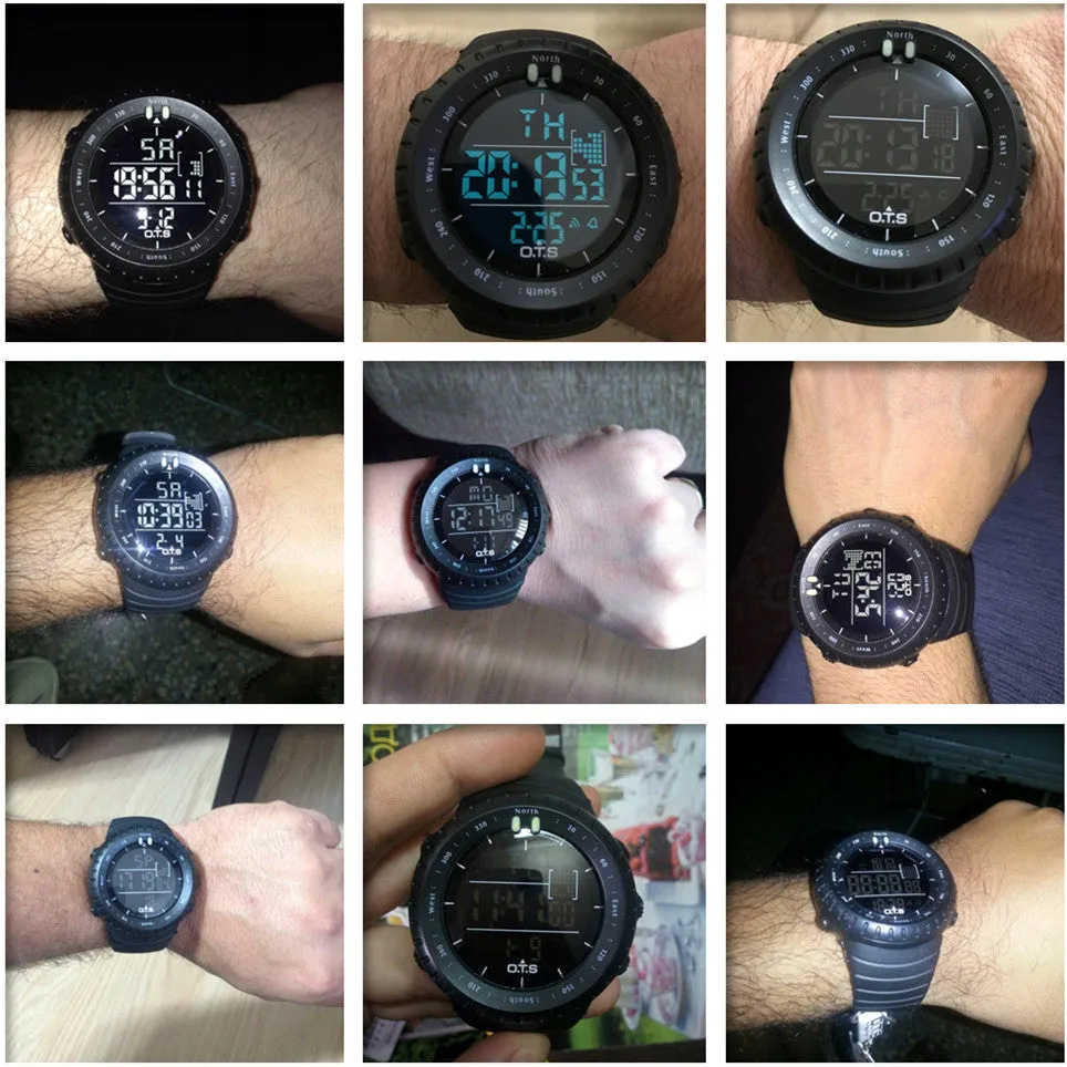 Top Brand OTS Cool Black Mens Fashion Large Face LED Digital Swimming Climbing Outdoor Man Sports Watches Christmas Boys Gift