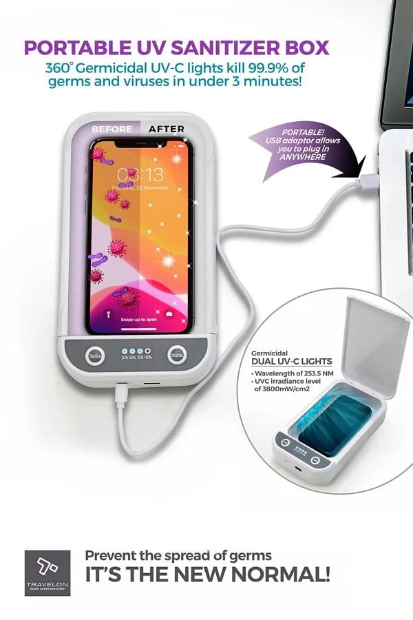 Travelon Portable UV-C Sanitizer Box w/360° Sterilization Technology