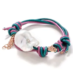 Under The Sea Baroque Pearl Rose Gold Flower Chain Bracelet