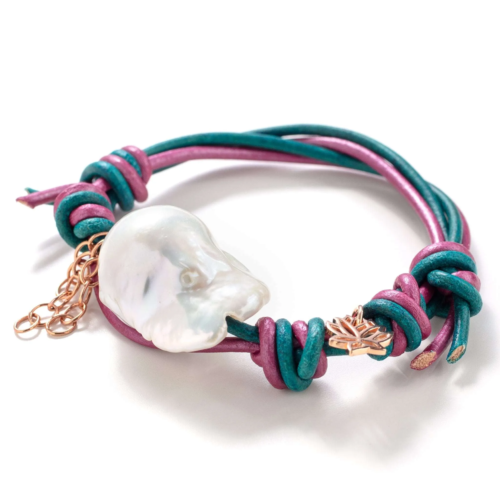 Under The Sea Baroque Pearl Rose Gold Flower Chain Bracelet