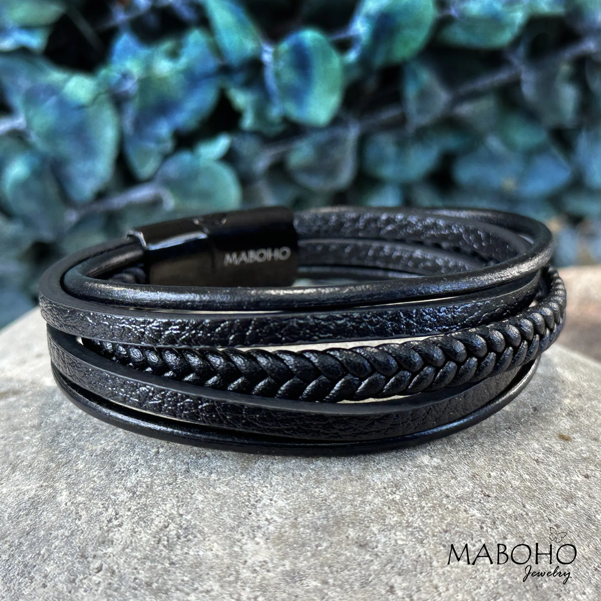 Unisex 5 Layer Genuine Black Leather Bracelet