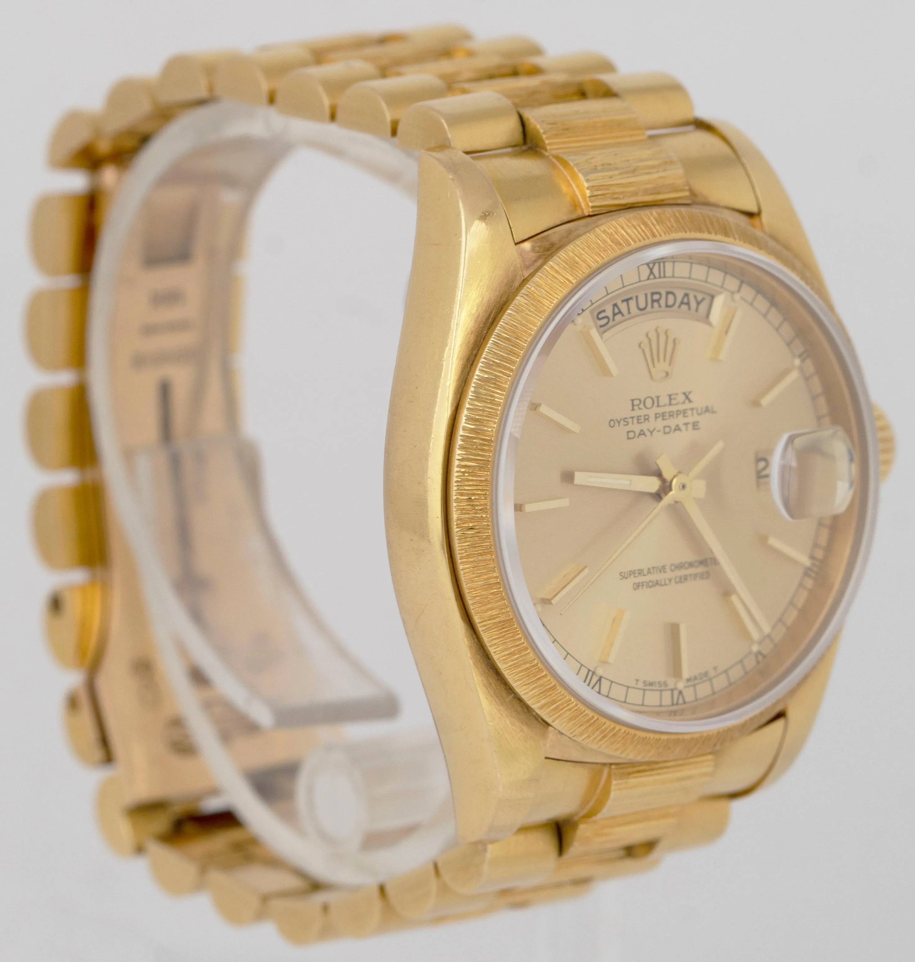 UNPOLISHED PAPERS Rolex Day-Date President Champagne BARK 36mm Watch 18078 B P