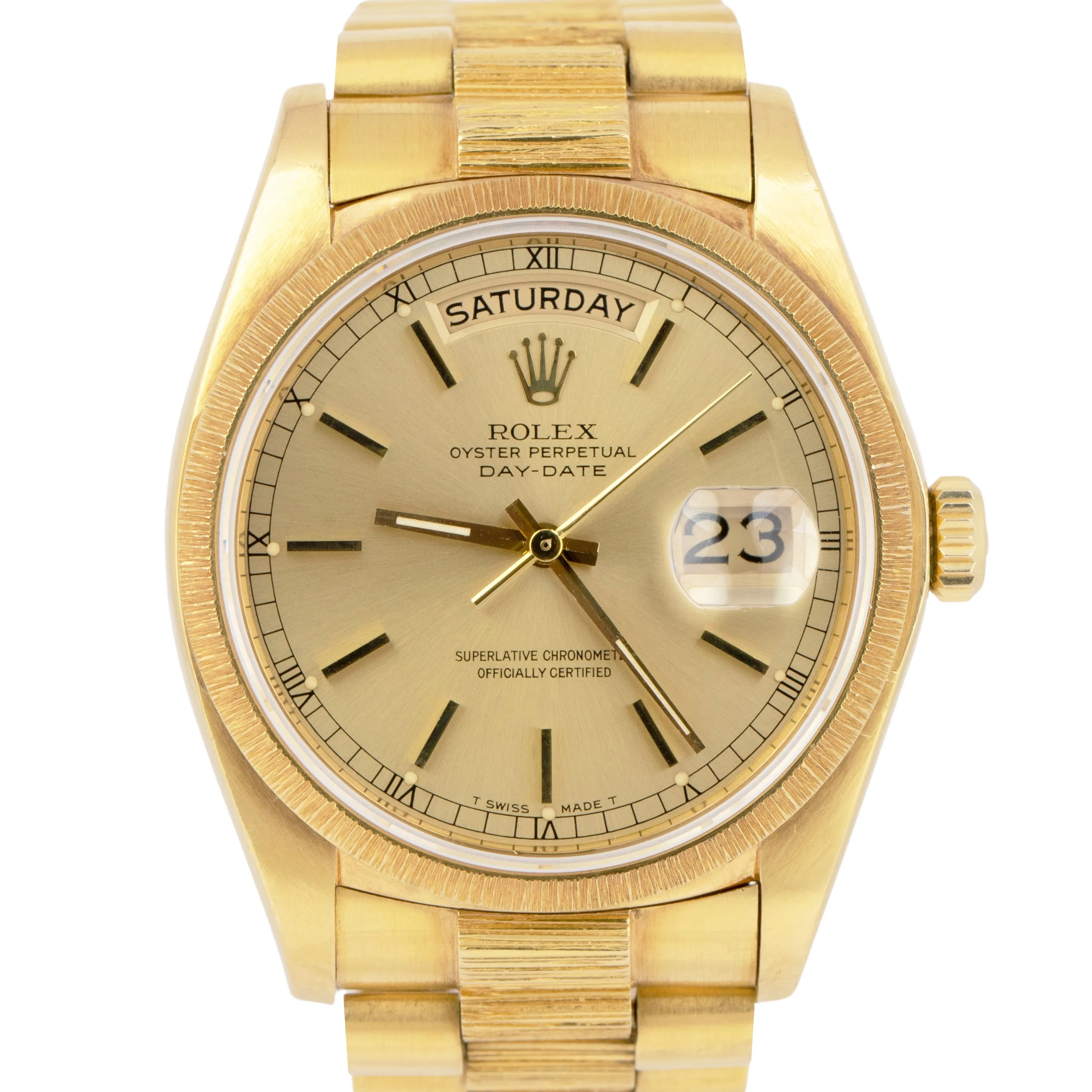 UNPOLISHED PAPERS Rolex Day-Date President Champagne BARK 36mm Watch 18078 B P
