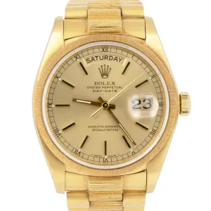 UNPOLISHED PAPERS Rolex Day-Date President Champagne BARK 36mm Watch 18078 B P
