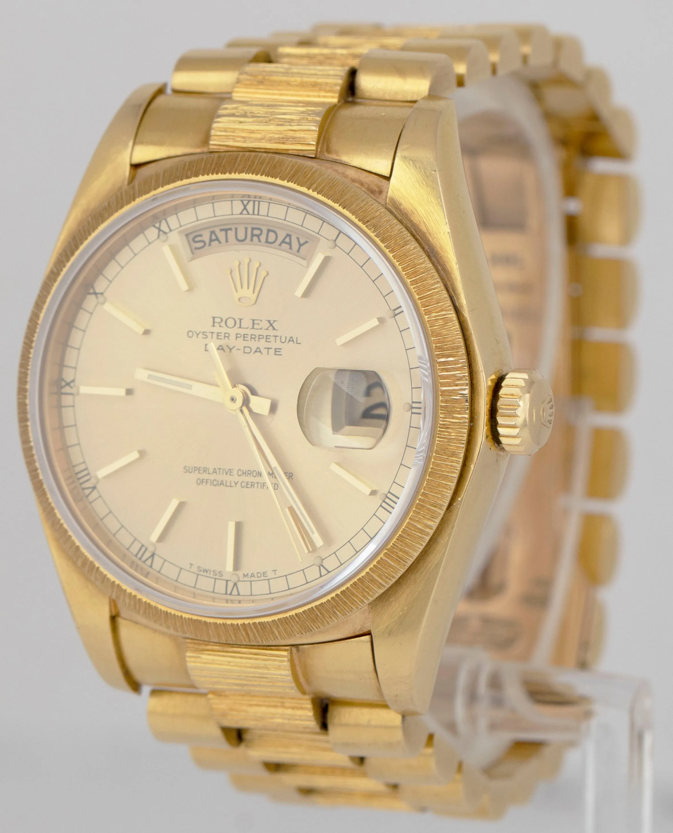 UNPOLISHED PAPERS Rolex Day-Date President Champagne BARK 36mm Watch 18078 B P