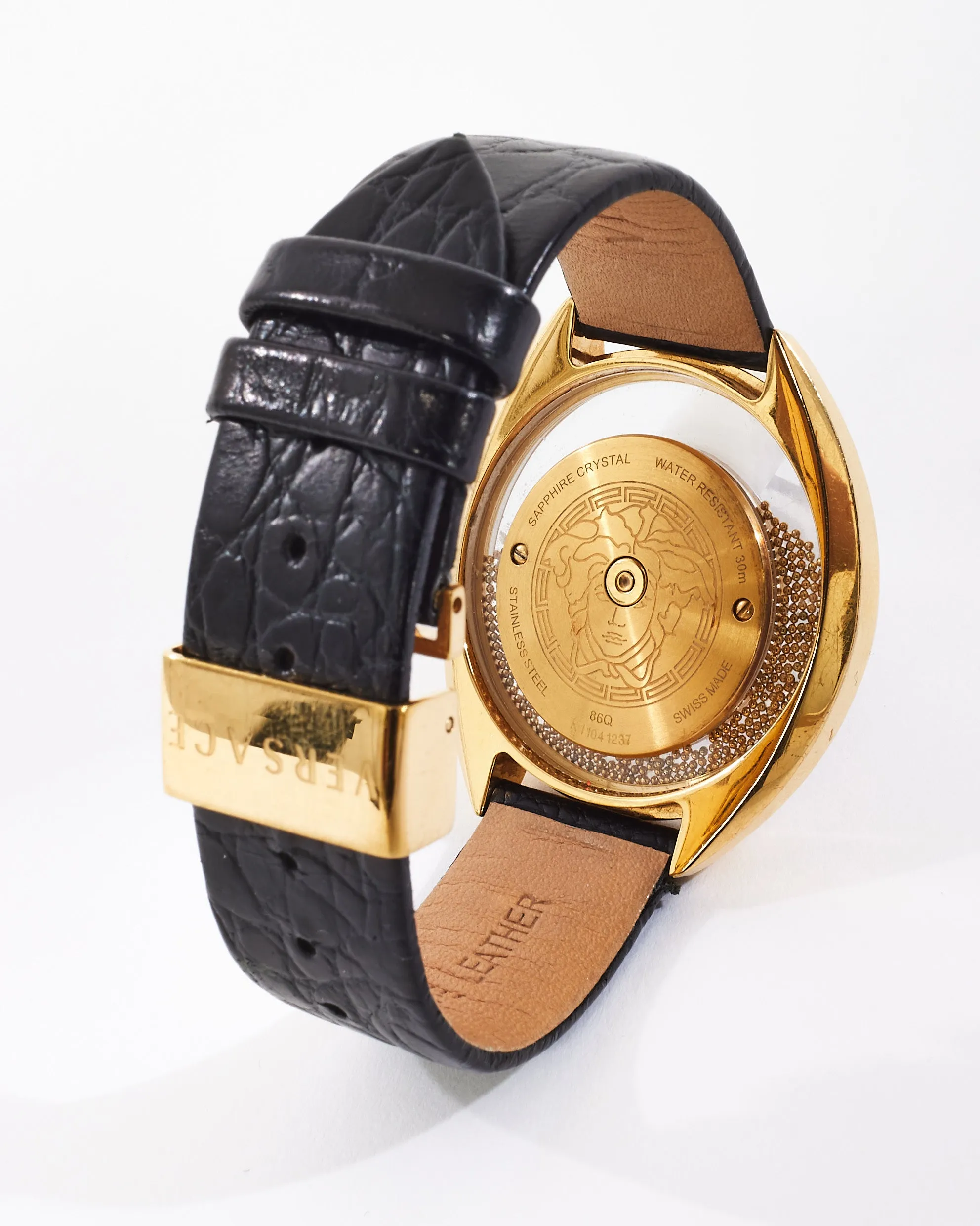 Versace Black Croc Embossed Leather & Gold Tone Destiny Spirit Watch