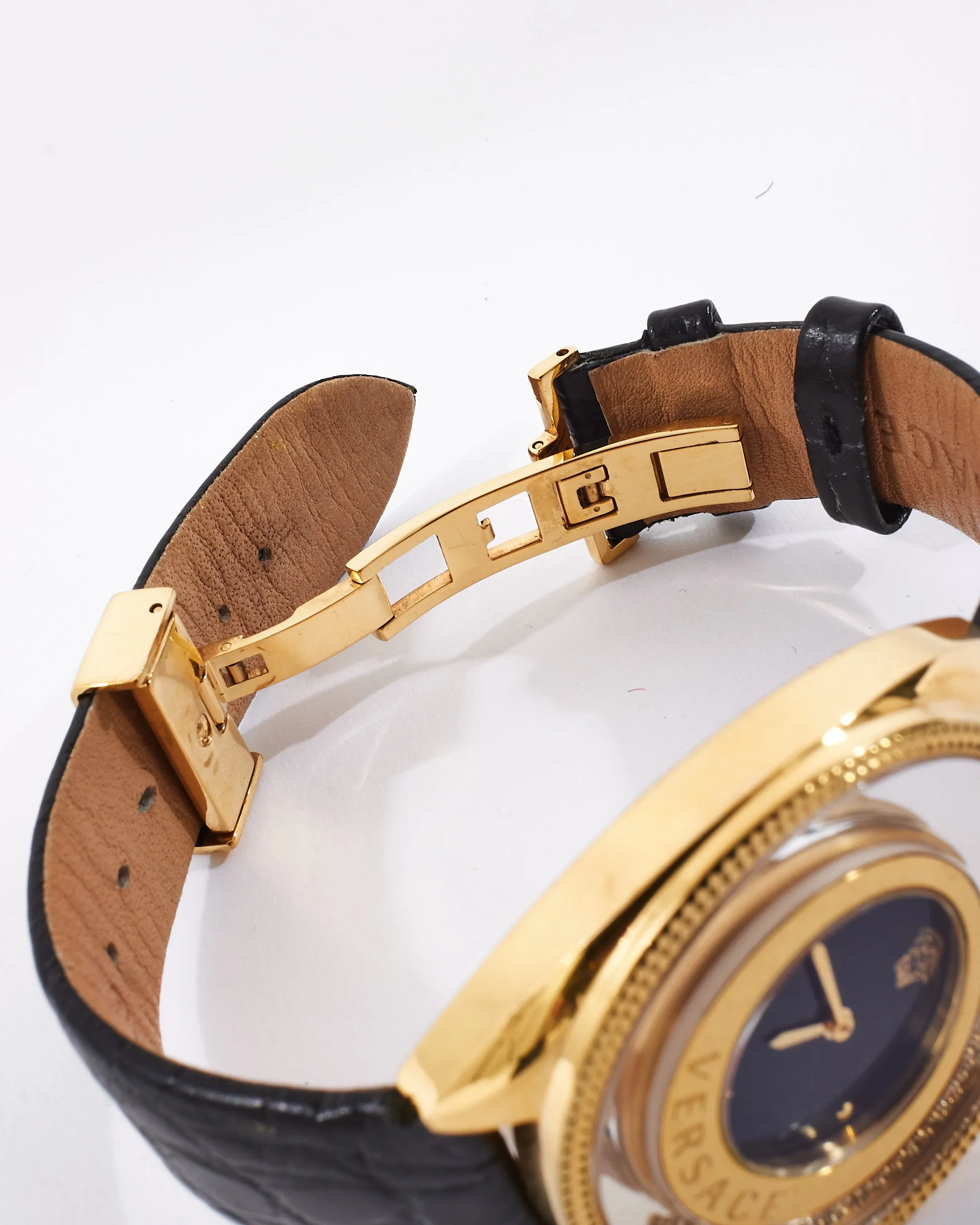 Versace Black Croc Embossed Leather & Gold Tone Destiny Spirit Watch