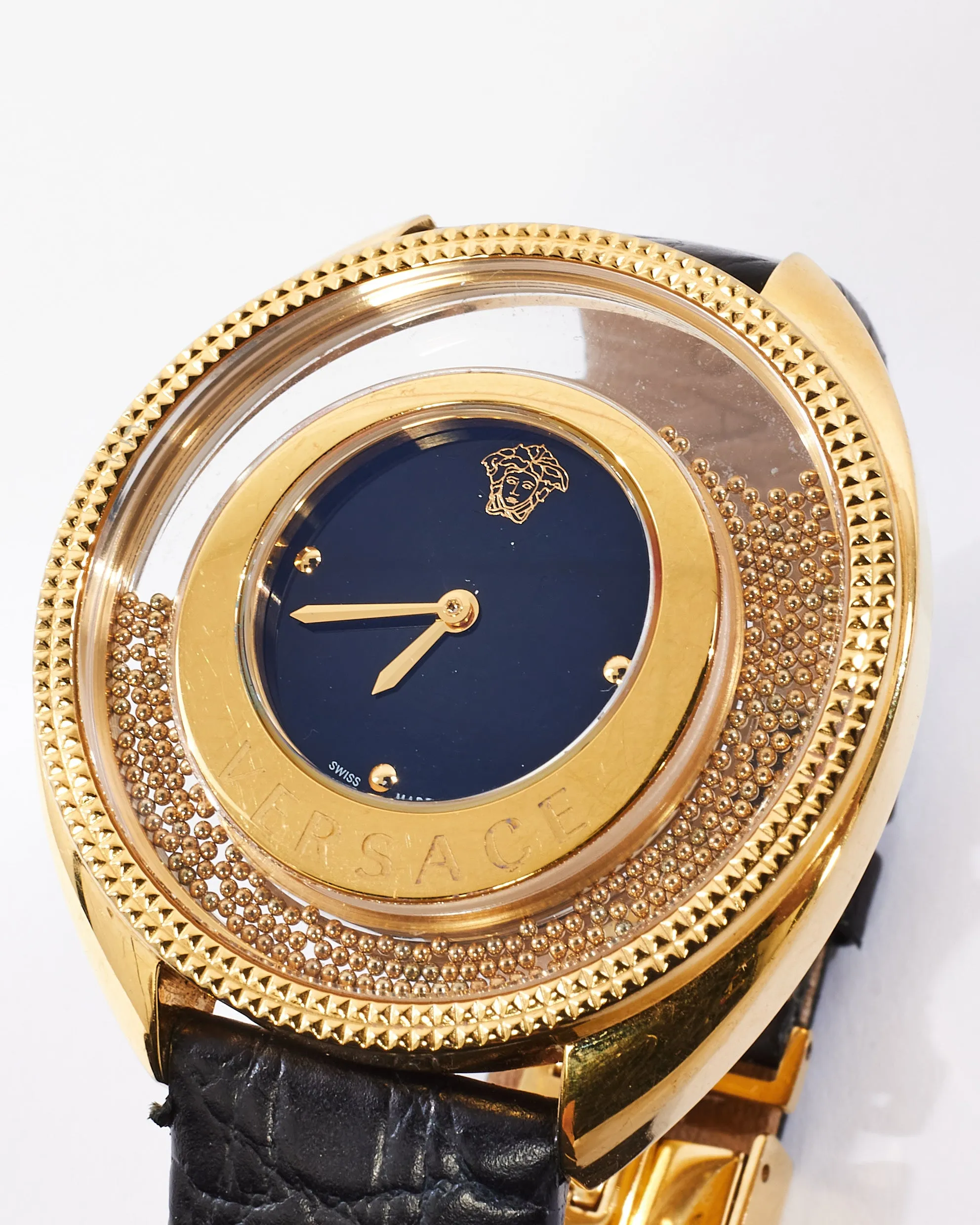 Versace Black Croc Embossed Leather & Gold Tone Destiny Spirit Watch