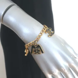 Vintage Chanel 02A CC Jacket Charm Bracelet Gold Chain Link & Black Enamel