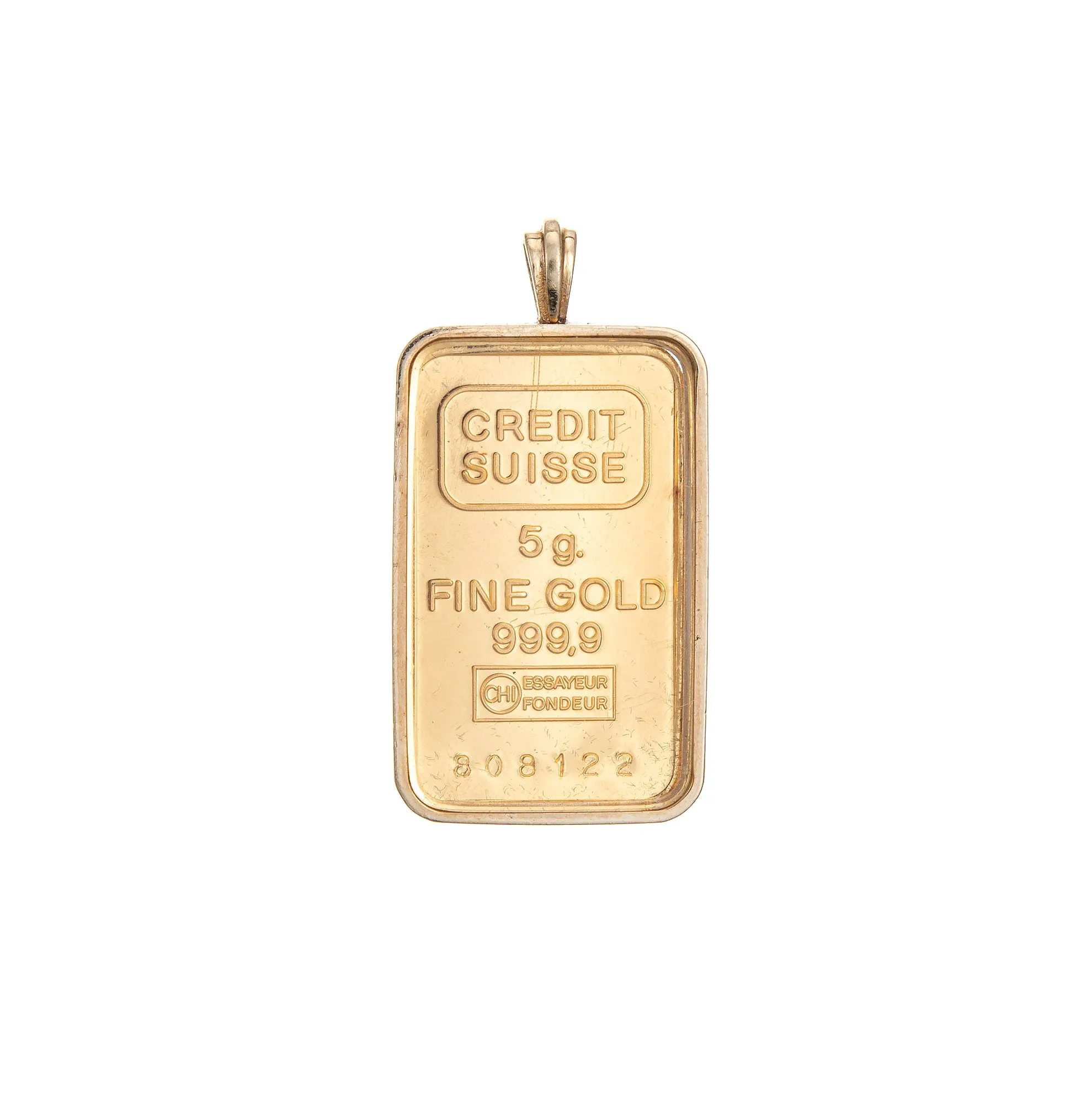 Vintage Credit Suisse Pendant 5g 24k Yellow Gold 9999 Fine Charm Ingot