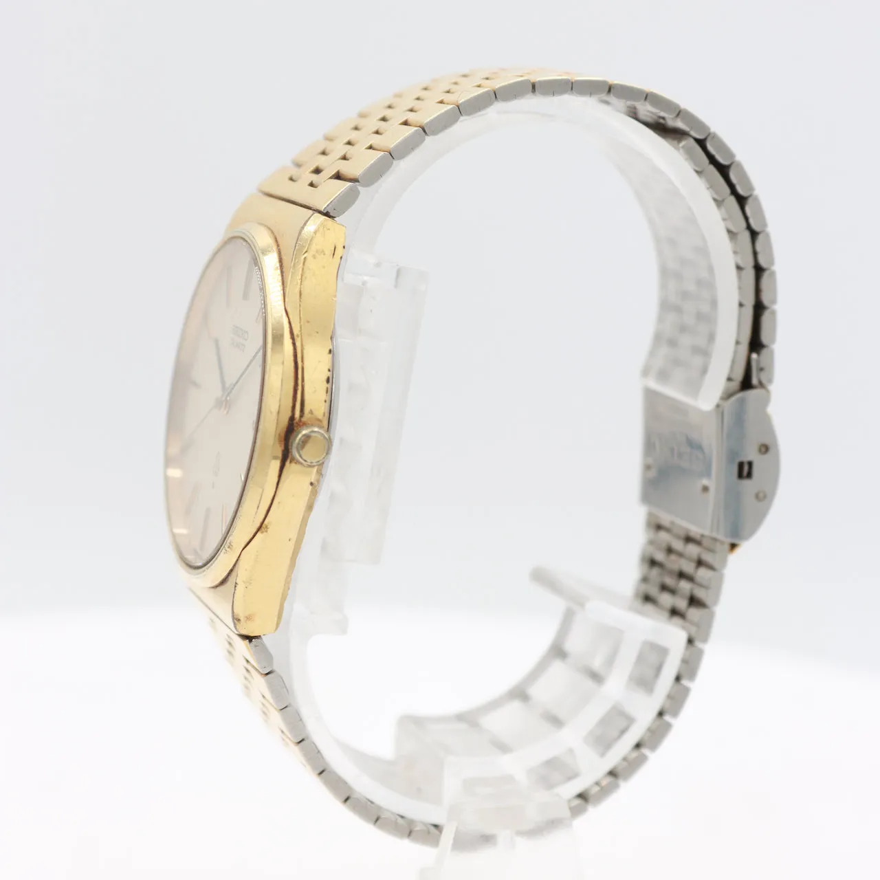 Vintage Seiko 4120-8020 Men's Quartz Wristwatch Japan Steel & Gold Plate