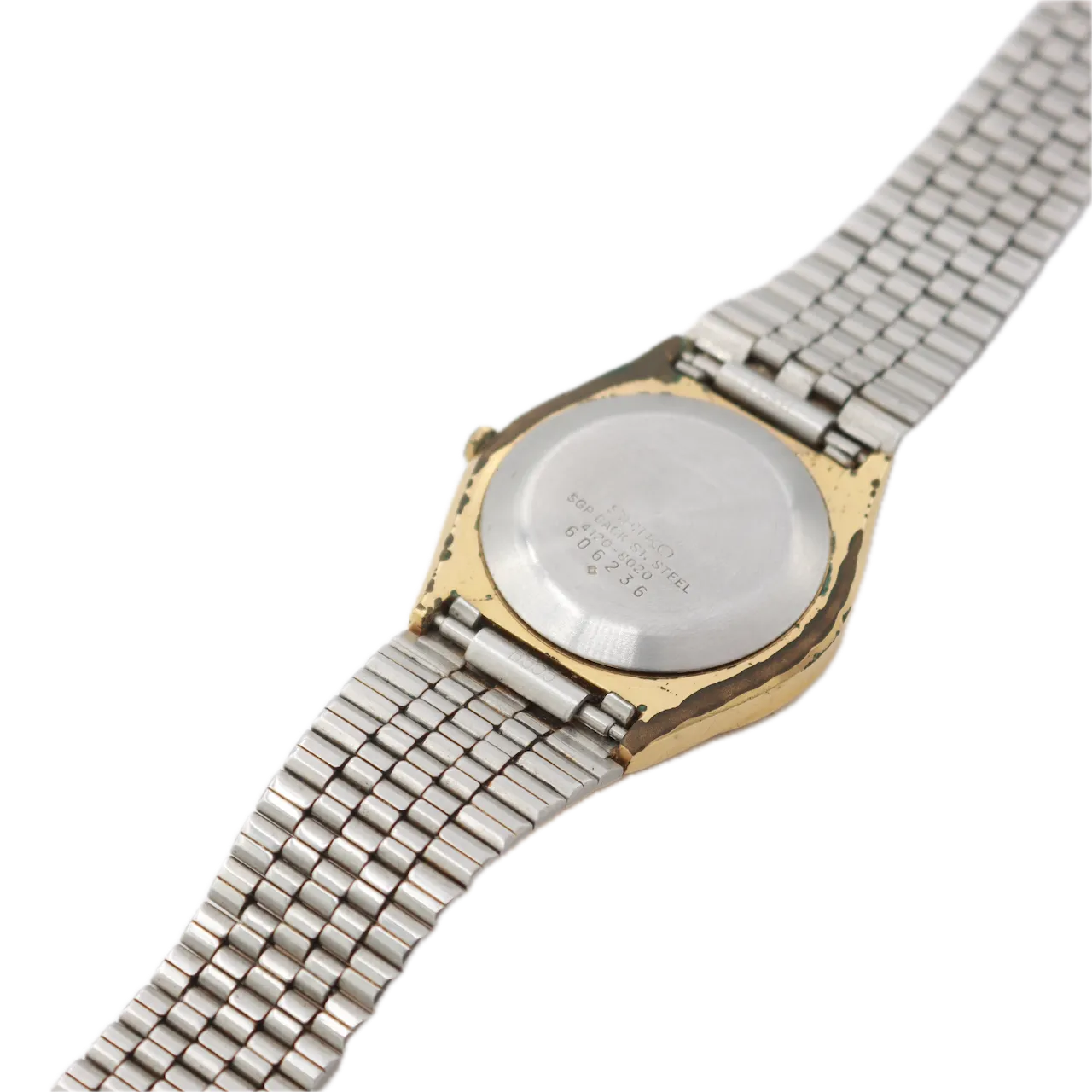 Vintage Seiko 4120-8020 Men's Quartz Wristwatch Japan Steel & Gold Plate