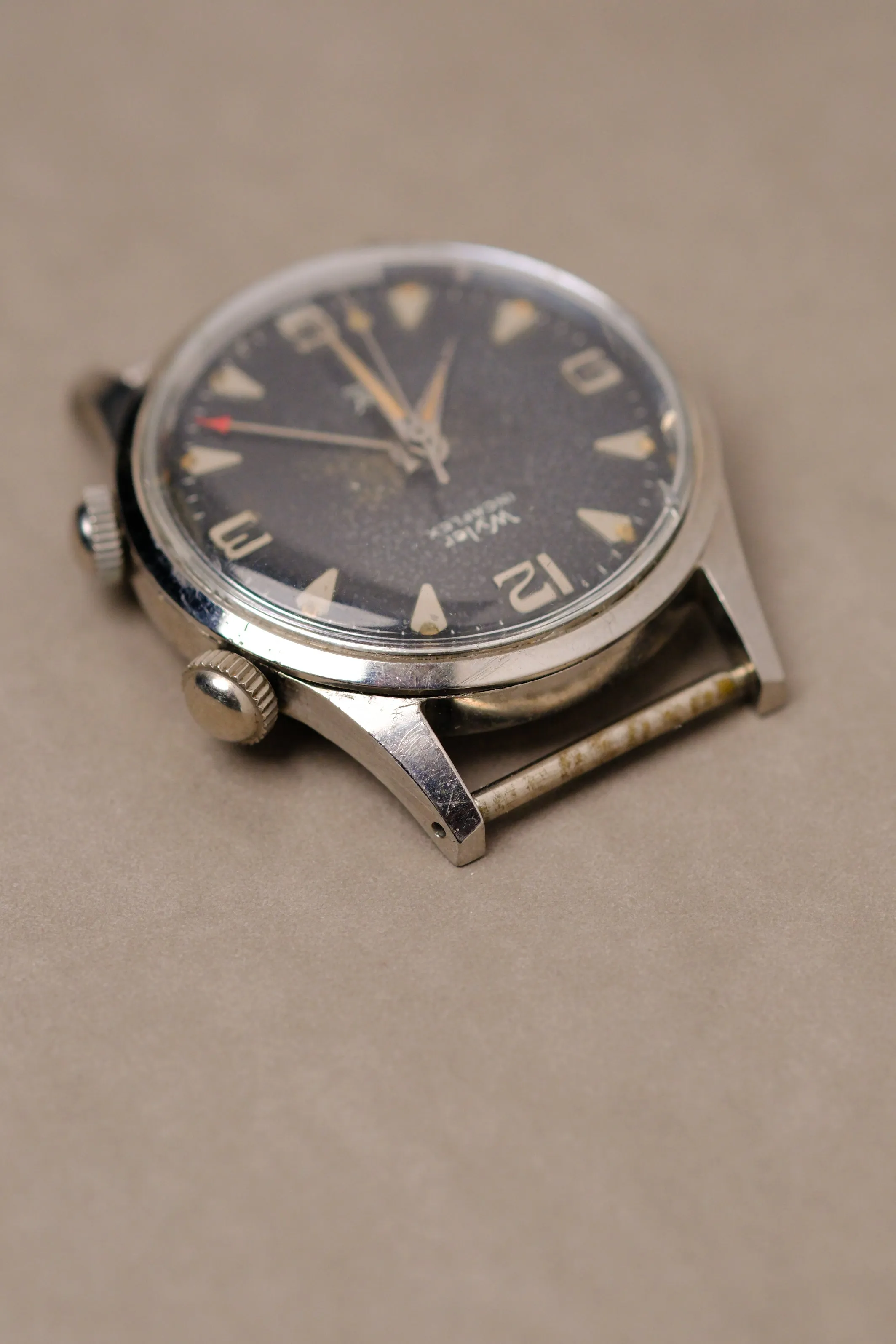 Vintage Wyler Alarm 'Shark Skin Dial' w/ Orange Patina - 1950's