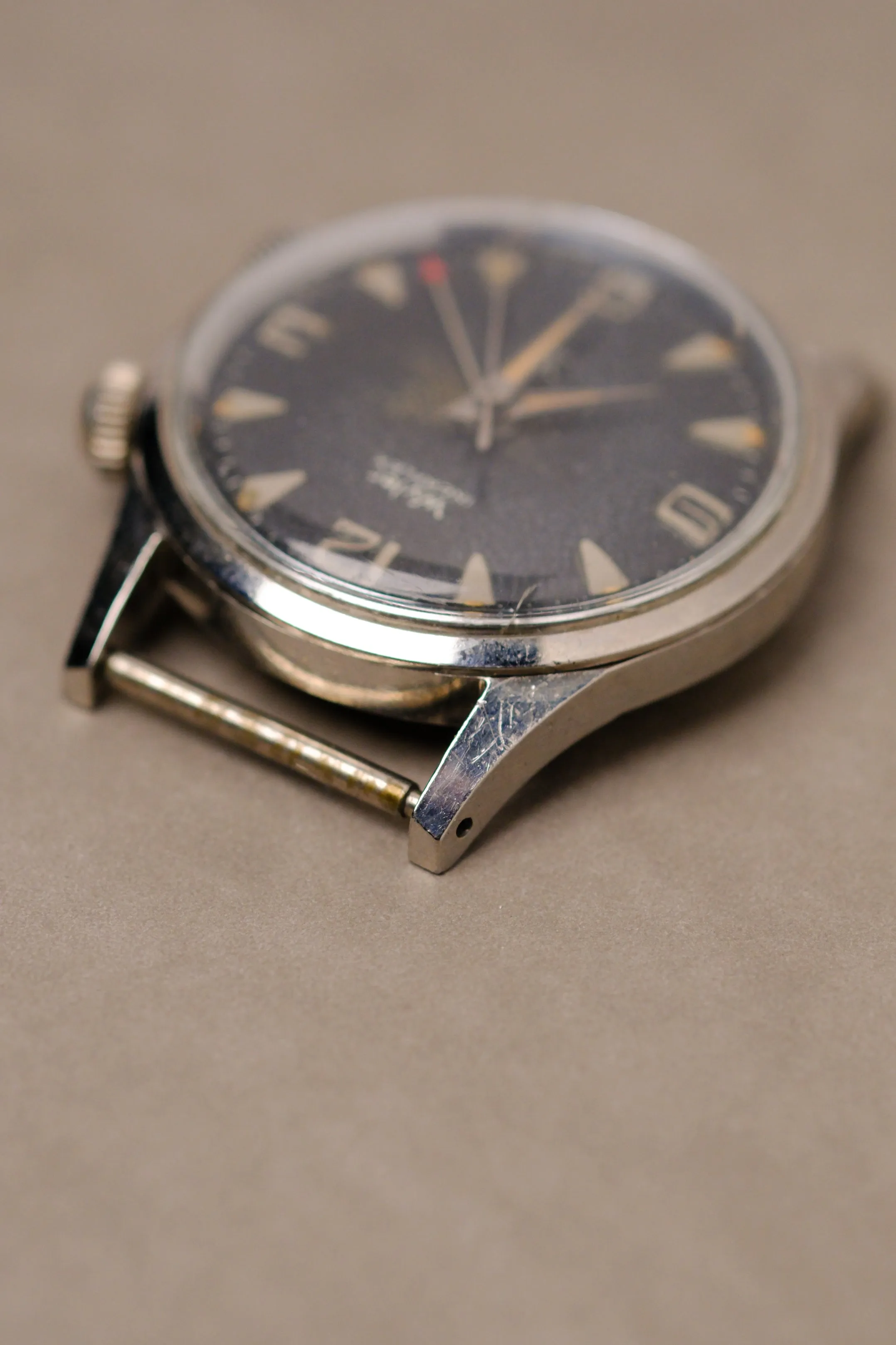 Vintage Wyler Alarm 'Shark Skin Dial' w/ Orange Patina - 1950's