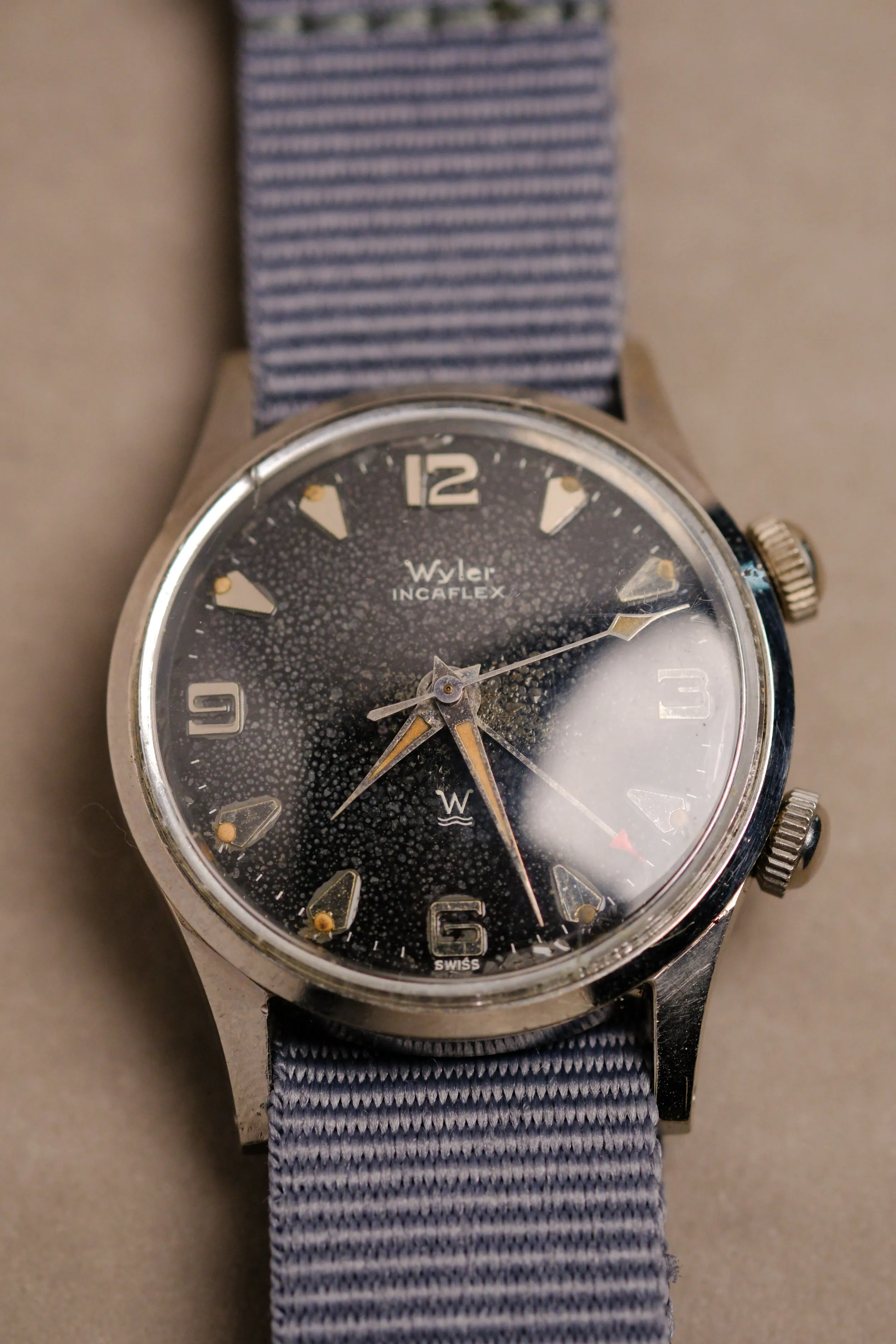 Vintage Wyler Alarm 'Shark Skin Dial' w/ Orange Patina - 1950's