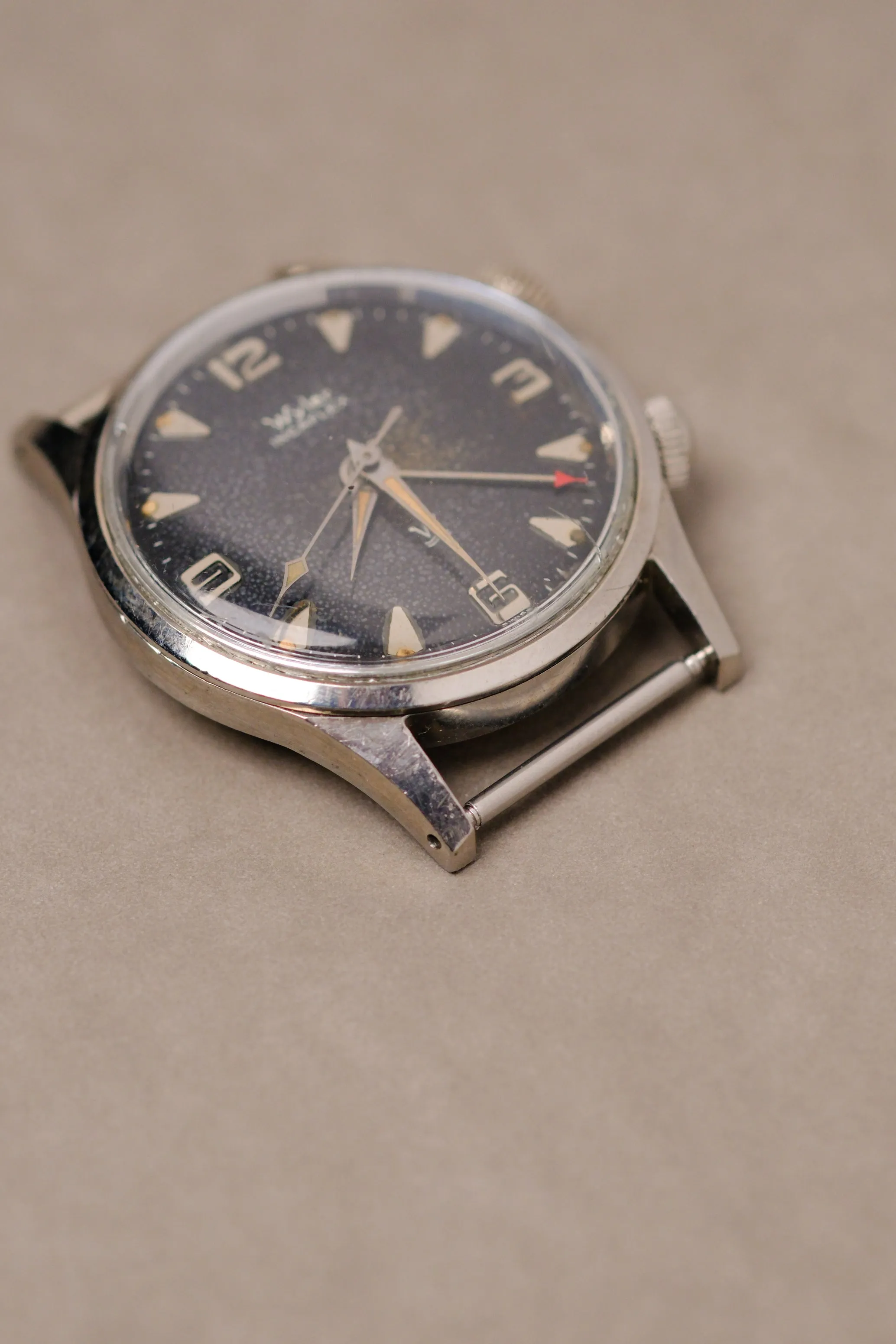 Vintage Wyler Alarm 'Shark Skin Dial' w/ Orange Patina - 1950's