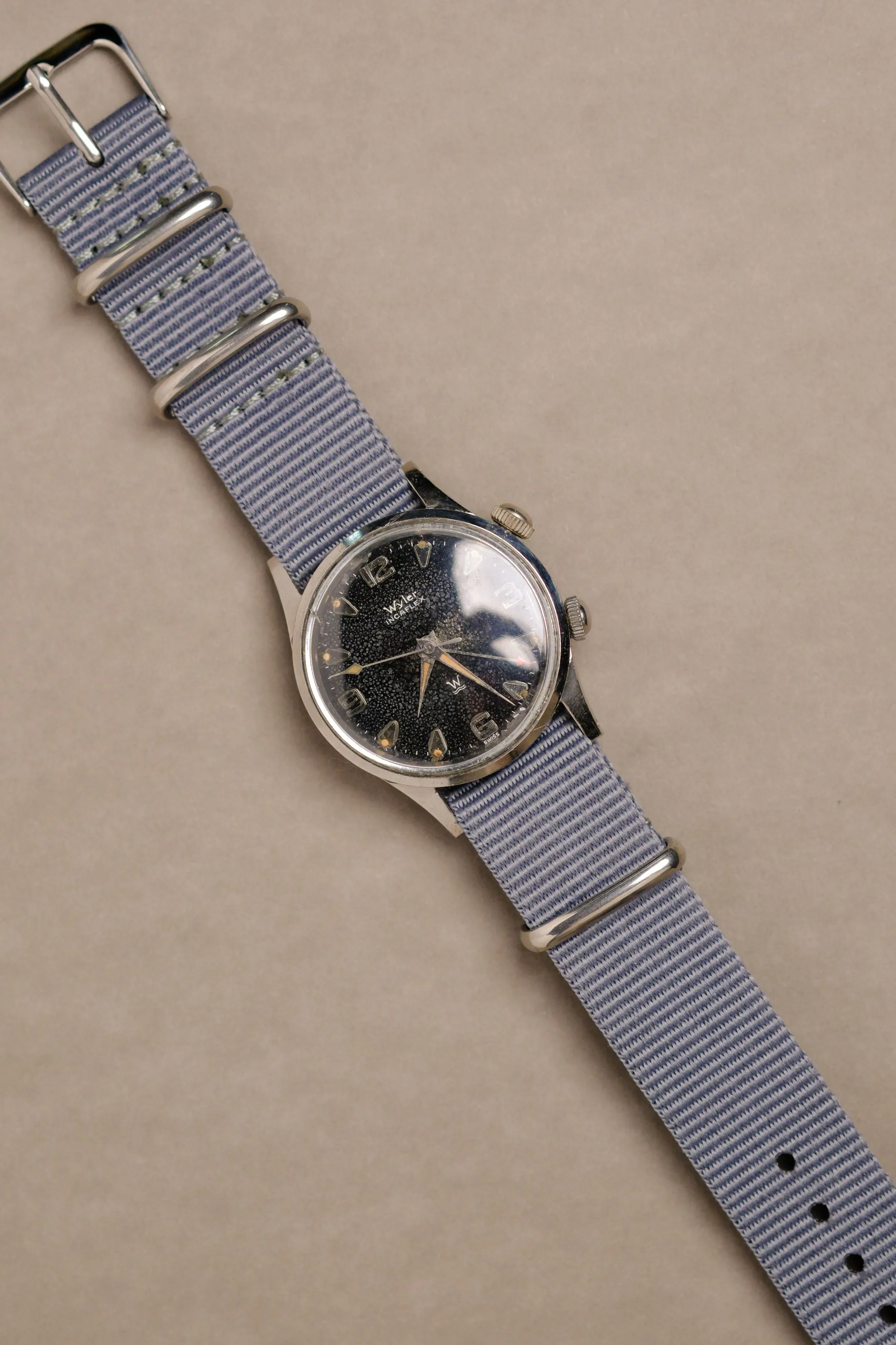 Vintage Wyler Alarm 'Shark Skin Dial' w/ Orange Patina - 1950's