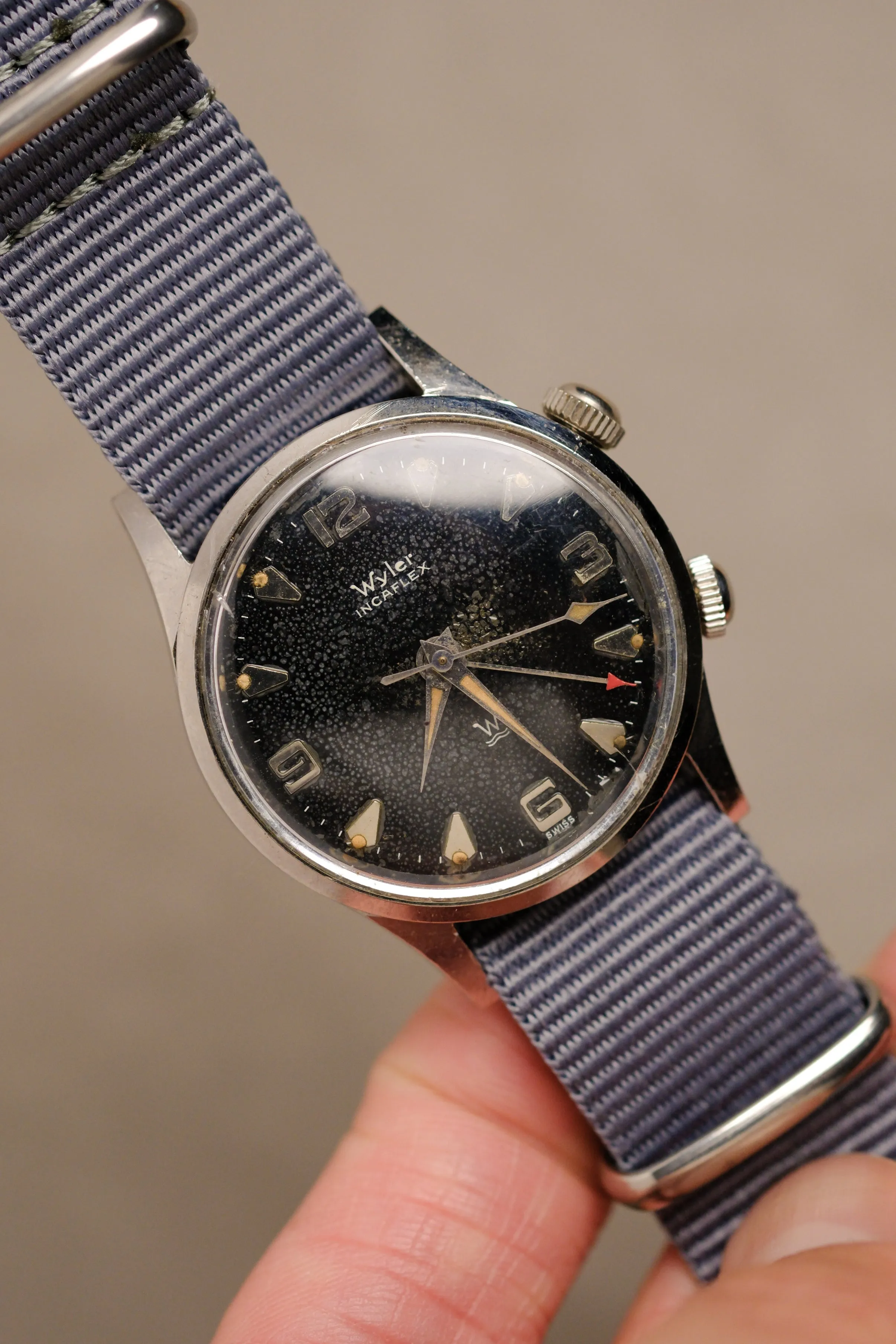 Vintage Wyler Alarm 'Shark Skin Dial' w/ Orange Patina - 1950's