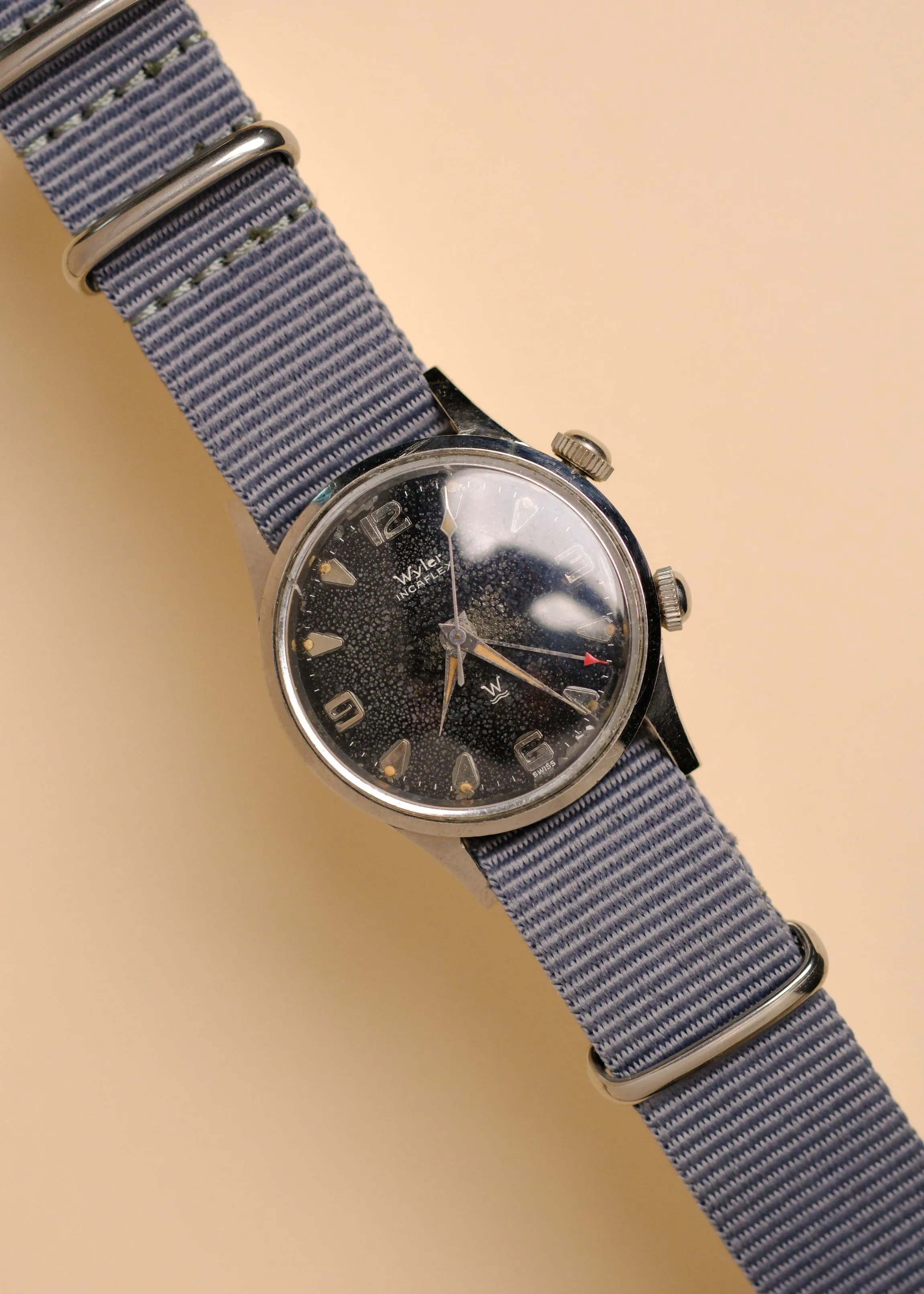 Vintage Wyler Alarm 'Shark Skin Dial' w/ Orange Patina - 1950's