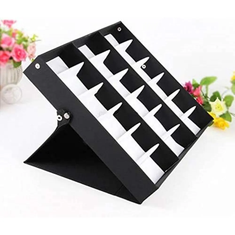 VOSAREA 18 Grid Sunglasses Storage Box Organizer Glasses Display Case Stand Holder Eyeglasses Box Sunglasses Case with Foldable Lid (White Lining/Black Lid)