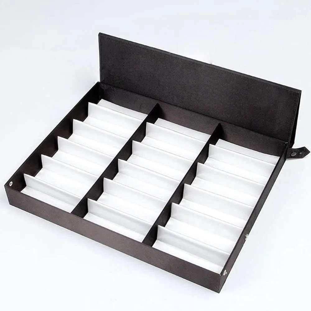 VOSAREA 18 Grid Sunglasses Storage Box Organizer Glasses Display Case Stand Holder Eyeglasses Box Sunglasses Case with Foldable Lid (White Lining/Black Lid)