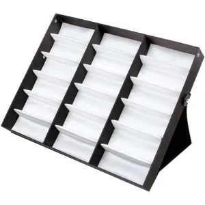 VOSAREA 18 Grid Sunglasses Storage Box Organizer Glasses Display Case Stand Holder Eyeglasses Box Sunglasses Case with Foldable Lid (White Lining/Black Lid)