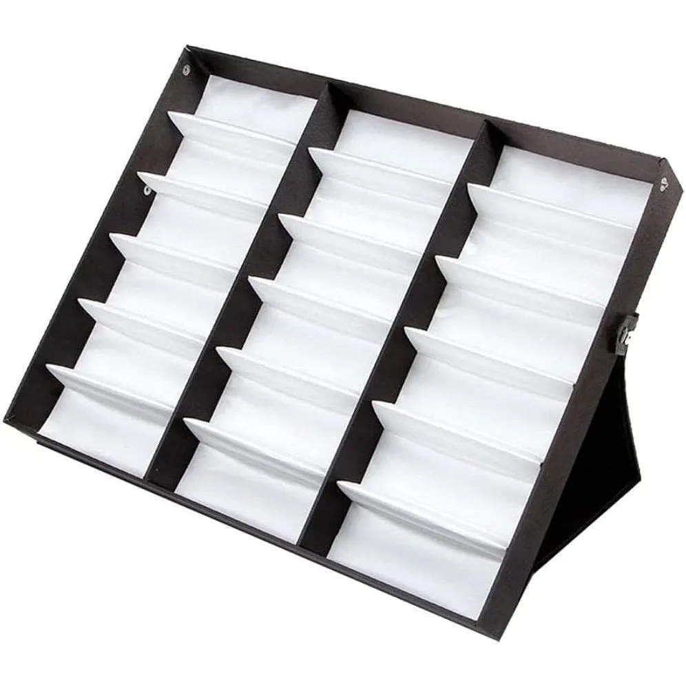 VOSAREA 18 Grid Sunglasses Storage Box Organizer Glasses Display Case Stand Holder Eyeglasses Box Sunglasses Case with Foldable Lid (White Lining/Black Lid)